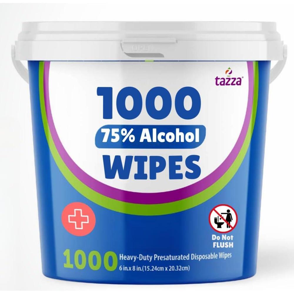 image:imageTazza 75 Alcohol Wipes 2 x 1000 Count Cannisters 2000 Total Wipes  MEGA SIZED 8 x 6 INCH Isopropyl Alcohol  Unscented and Gentle  Dispenser Included  Travel School Home Office amp Outdoor