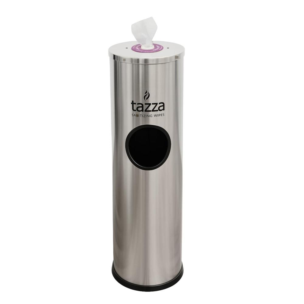 image:imageTazza Gym Equipment Wipe Dispenser with Stainless Steel Floor Stand Builtin Trash Can Fitness Equipment Wipes Holder 15 Gallon Silver