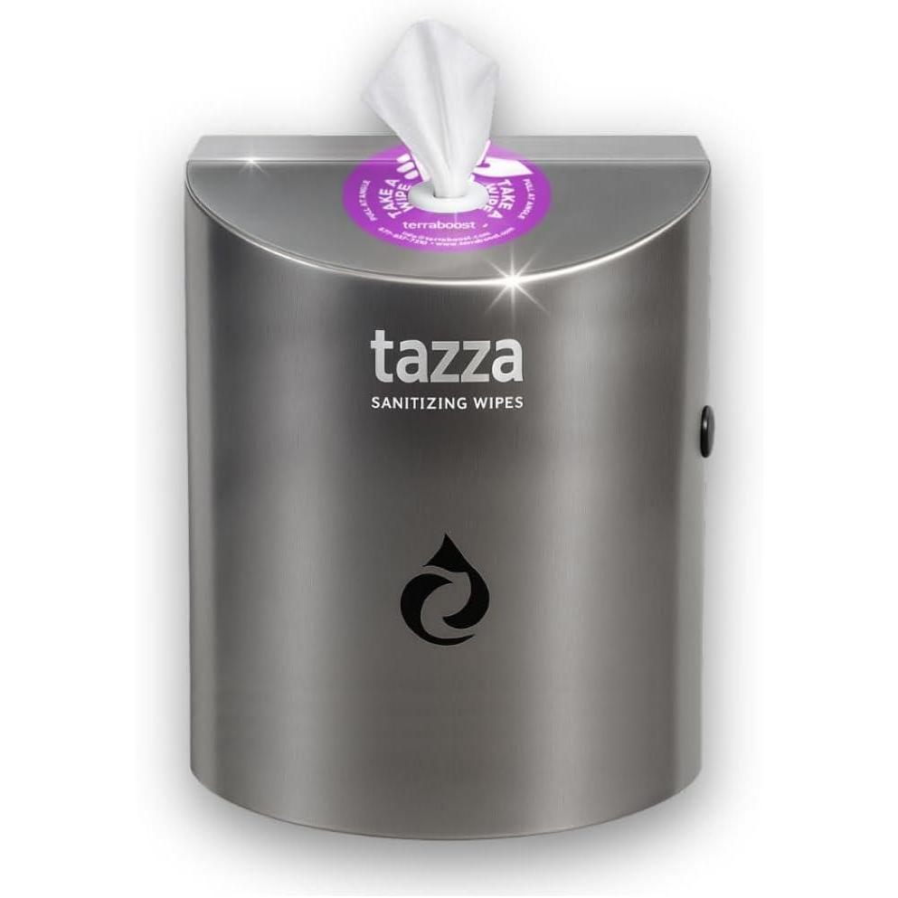 image:imageTazza Stainless Steel WallMounted Gym Equipment Wipe Dispenser  NoTouch Sanitizing Wipes Holder Easy to Install amp Refill Ideal for Gyms Studios amp Commercial Use