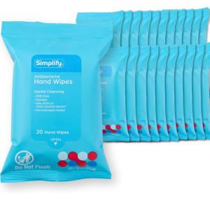 Simplify Hand Wipes 20 ct (24 pack, 480 Total Wipes). Gentle Cleansing with Aloe, Scented and Dermatologist Tested
