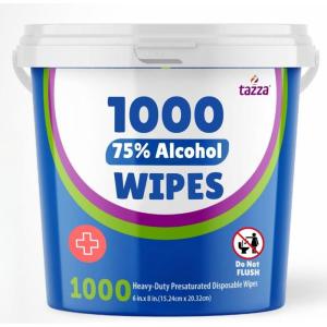 Tazza 75% Alcohol Wipes, 2 x 1,000 Count Cannisters (2,000 Total Wipes) – MEGA SIZED 8 x 6 INCH Isopropyl Alcohol – Unscented and Gentle – Dispenser Included – Travel, School, Home, Office & Outdoor